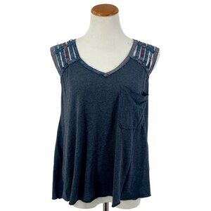 Free People We The Free Distressed Sleeveless Embellished Shoulders Tank Top